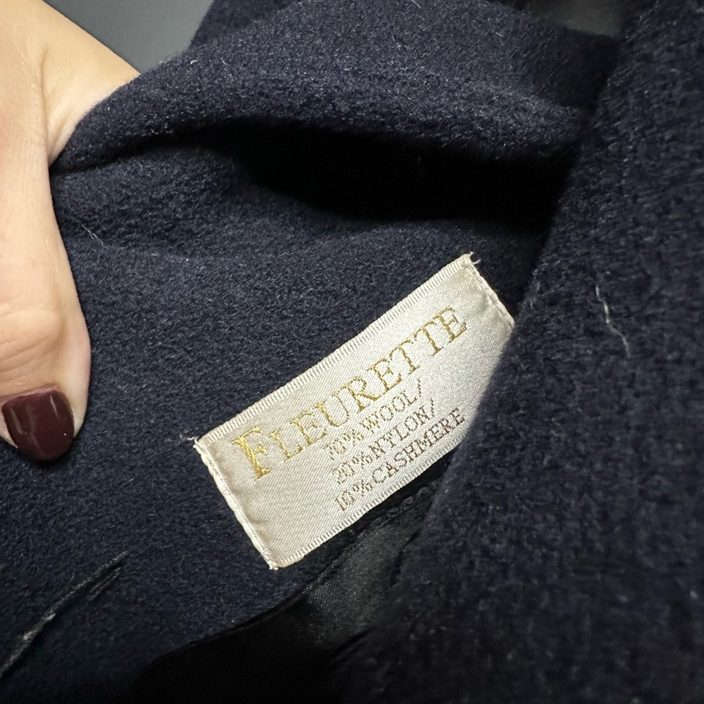 Fleurette Single Breasted Wool Cashmere Pea Coat Navy 10 - Picture 3 of 6